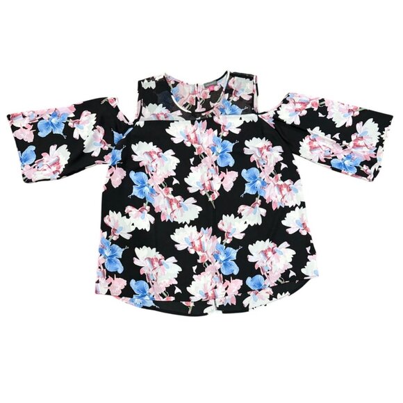 NEW Vince Camuto Shirt Sz Plus 2X Women Black Floral Cold Shoulder Blouse Top - Picture 2 of 8